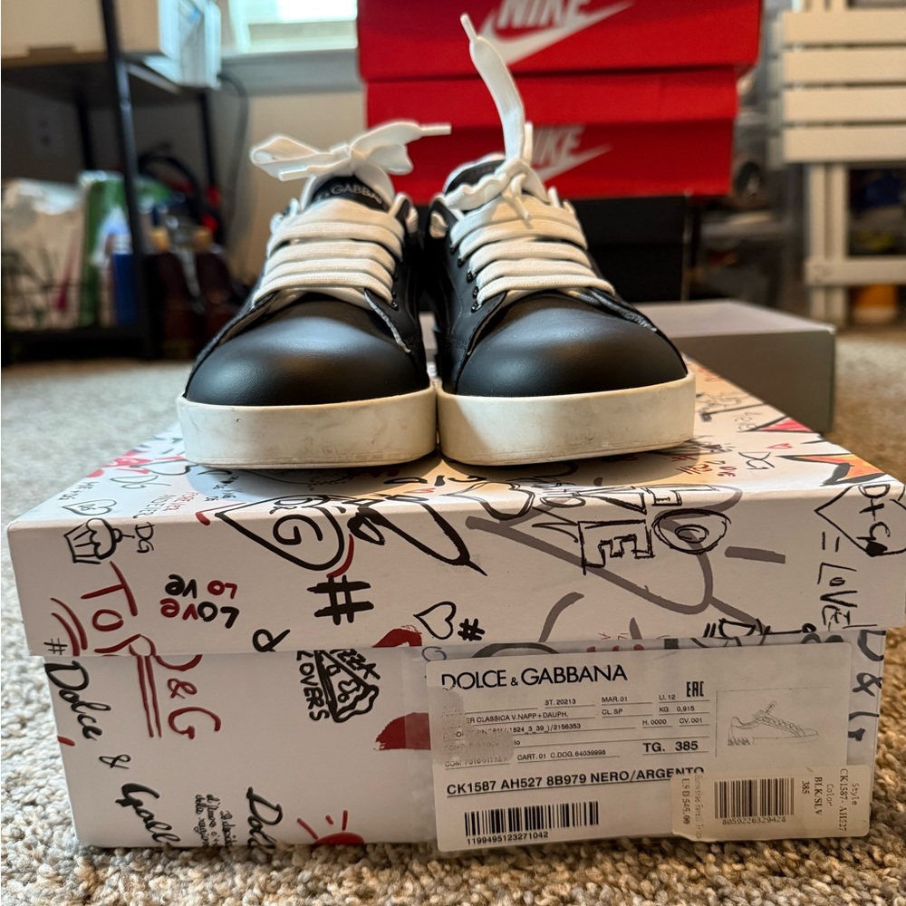 Dolce & Gabbana Black and White Leather Sneakers